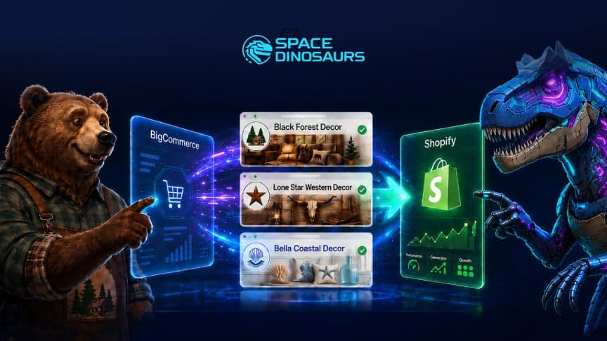 Space Dinosaurs migrates Black Forest Decor, Lone Star Western Decor, and Bella Coastal Decor from BigCommerce to Shopify